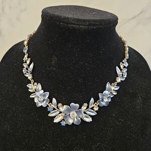 Charming Charlies Elegant Floral Necklace with Blue and Gold Accents